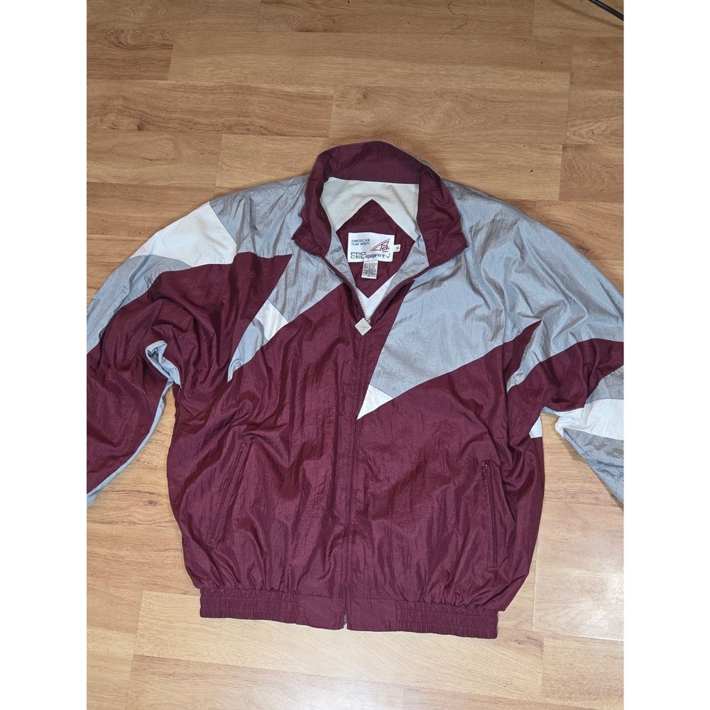 Vintage Pro Celebrity Windbreaker Jacket XL Maroon Silver Colorblock Full Zip